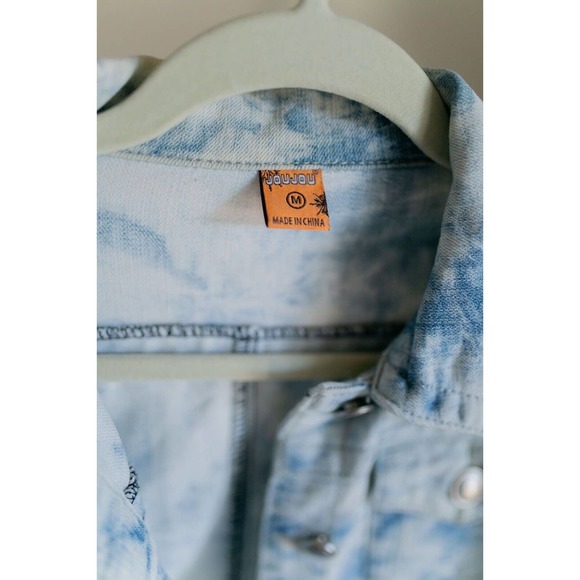 Jou Jou Jean Jacket Women's Stretch Tie Dye Denim Coat Juniors Trucker Jacket M - Picture 7 of 9